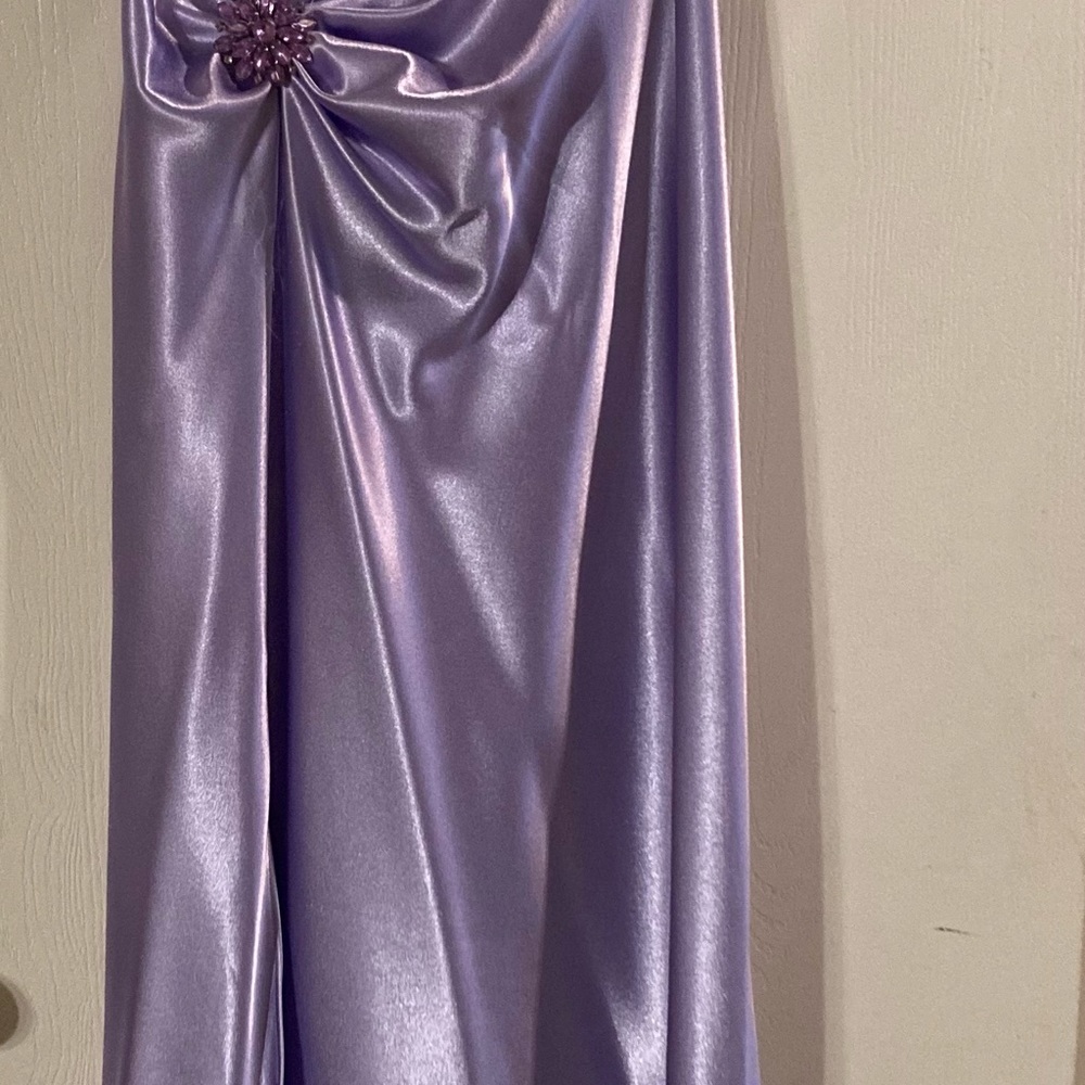 A halter top lavender gown.